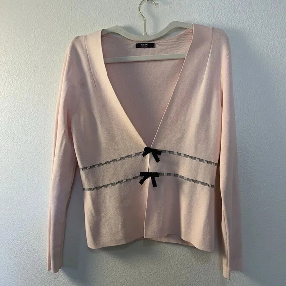 Alfani Womens Cardigan Preppy Chic Y2K Open Front Knit Bow Sweater Coquette Pink - Picture 3 of 10